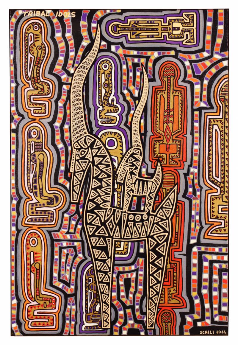 2014  TRIBAL IDOLS  acrilico su tela  cm 60 x 90 .............not available