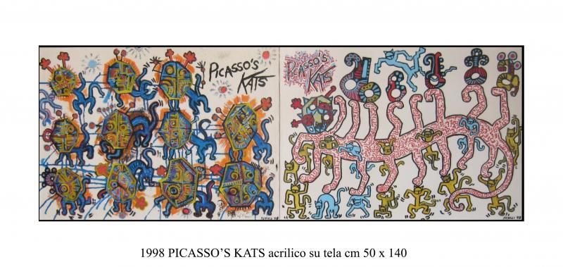 1998 PICASS0'S KATS  acrilico su tela cm 140 x 50............euro 900